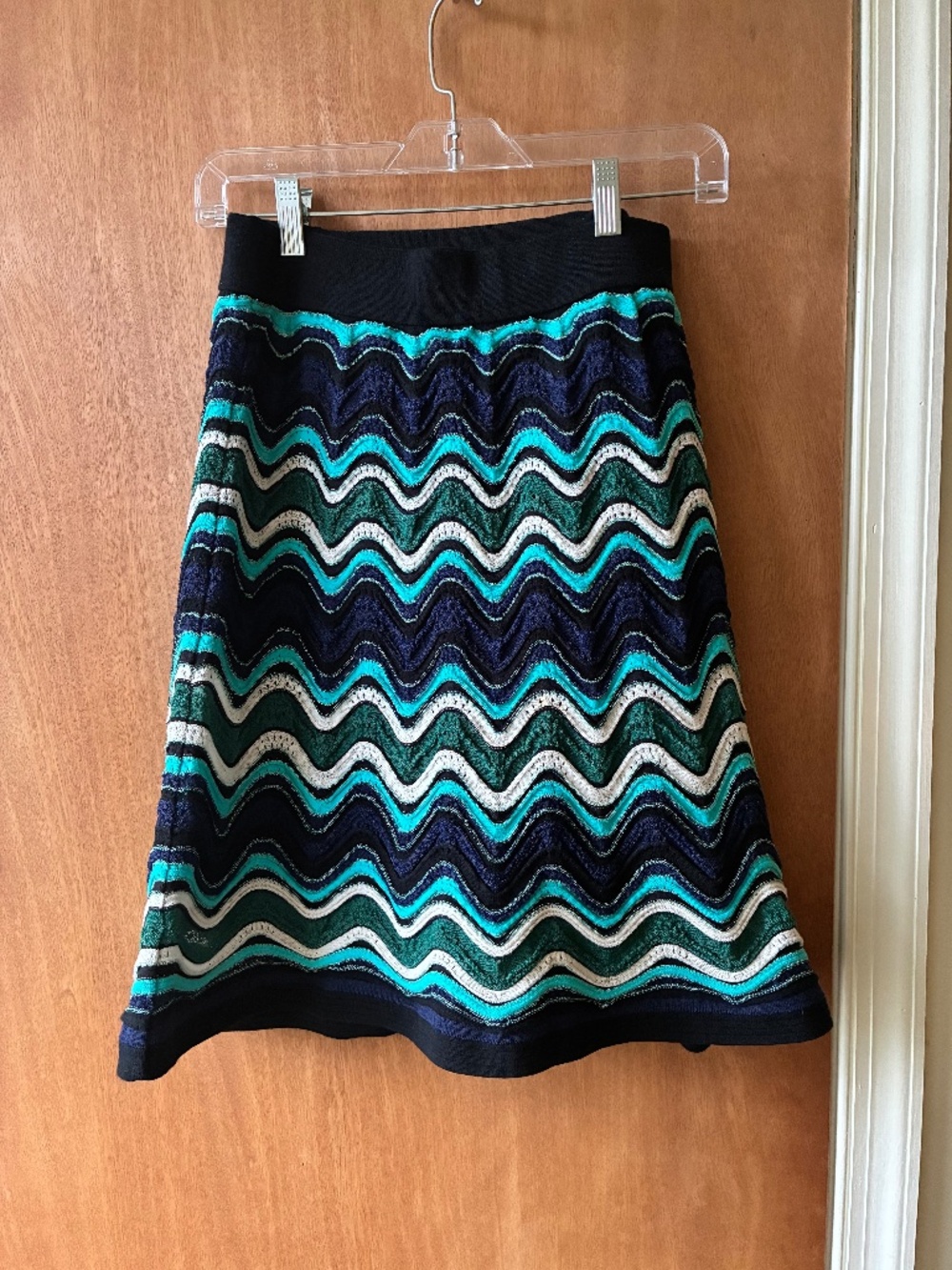 Missoni mini skirt in turquoise, navy waves, size 40